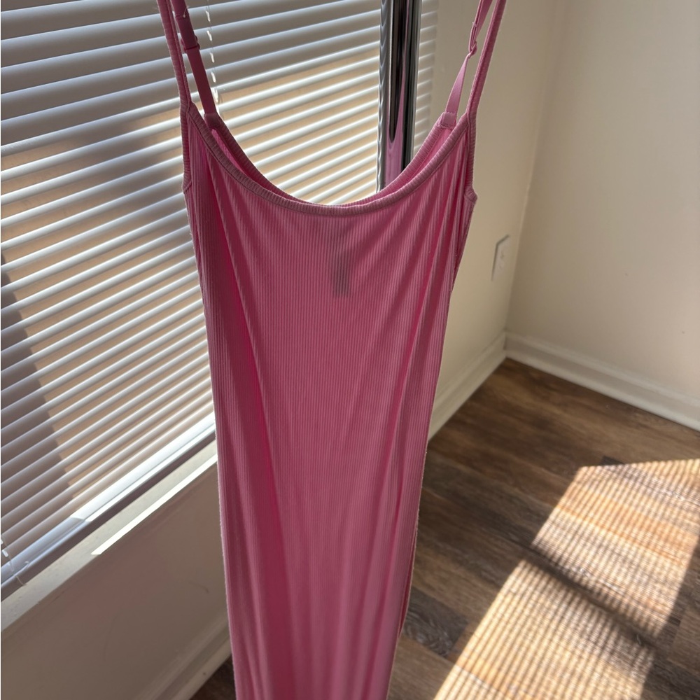 SKIMS Pink Ribbed Slip Dress